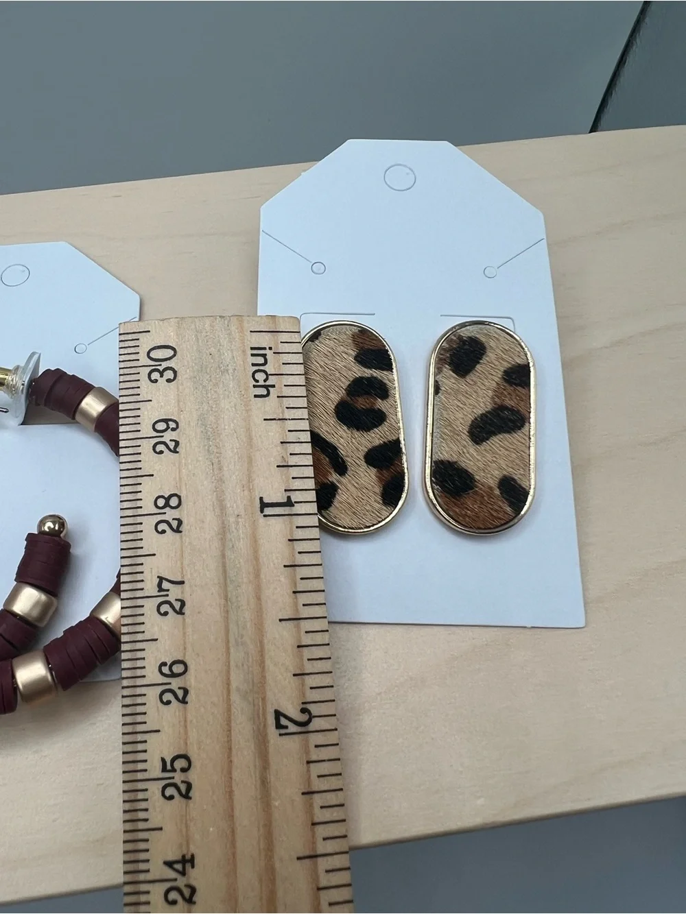 Lot of 4 Pairs Boho Statement Earrings Wood Leopard Tortoise Hoop Gold Tone